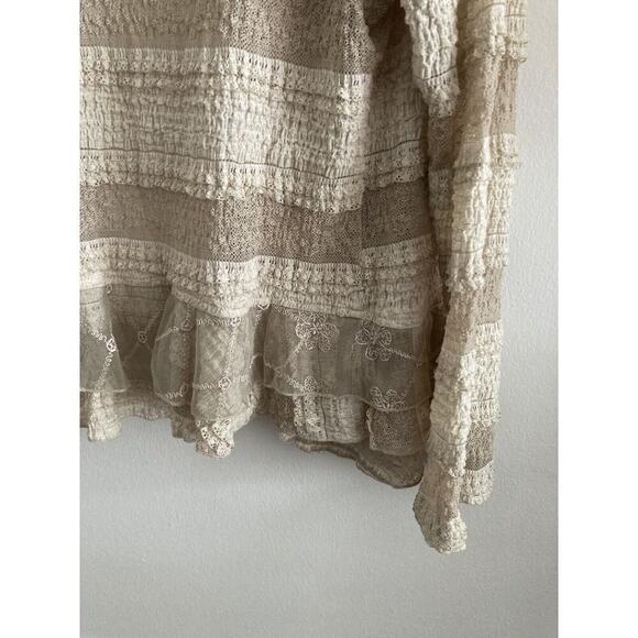 IC Collection Connie K Cardigan Ruffle Ivory Lace Button Lagenlook Boho Fairy M - Picture 10 of 13